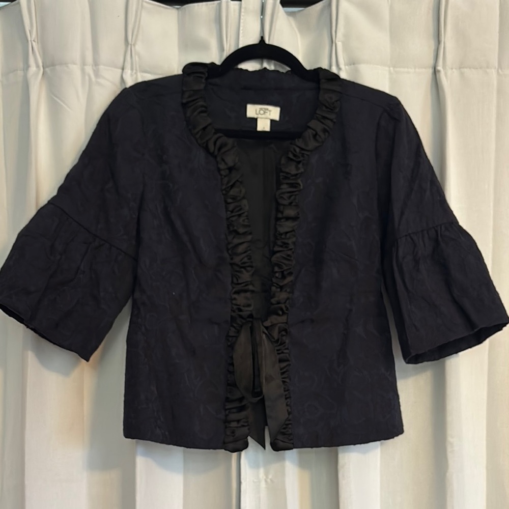 LOFT Black Ruffle Trim Blazer